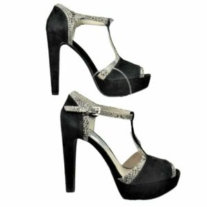 NWOB Michael Kors Black Suede w Faux Snake Trim Platform Stiletto Heels. 7.5M